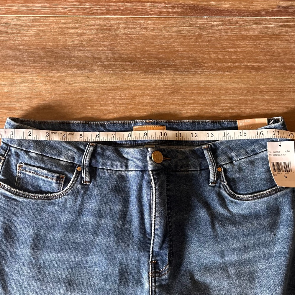 Kut from the Kloth Meg High Rise Fab Ab Ankle Wide Leg Raw Hem, Med Wash, Sz 14 - Picture 6 of 13